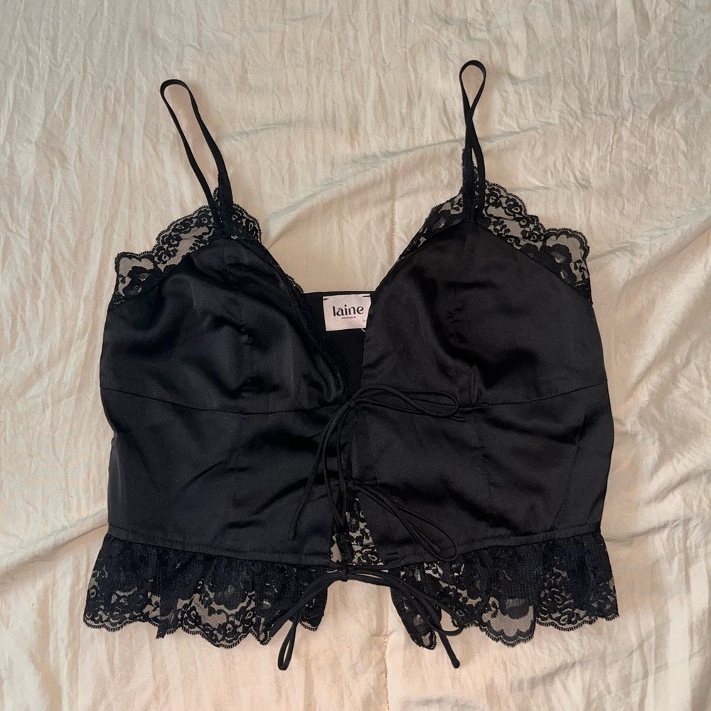 Laine Black Lace Satin Top